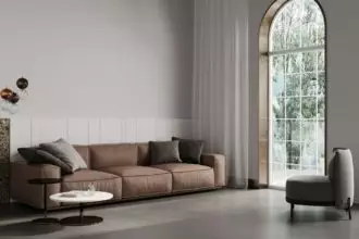 Modern beige interior with modern furniture, 3d render